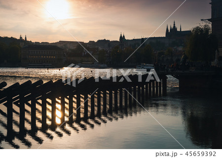 Dam on Vltava river. Old Prague 45659392