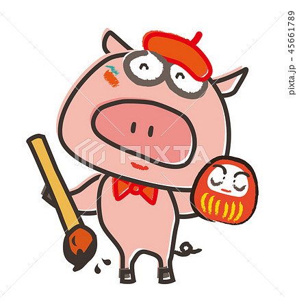 かわいいブタちゃん Kawaii Pig With Darumaのイラスト素材