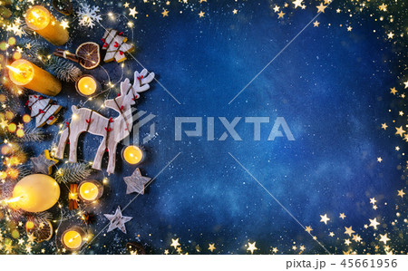 Christmas background with wooden decorations Christmas background with wooden decorations 45661956