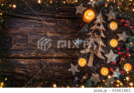 Christmas background with wooden decorations 45661963