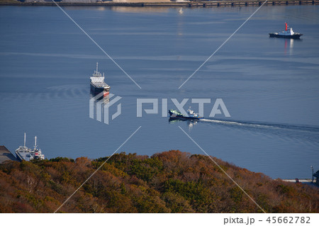穏やかな室蘭港(白鳥湾)を行きかう貨物船の風景を撮影 穏やかな室蘭港(白鳥湾)を行きかう貨物船の風景を撮影 45662782
