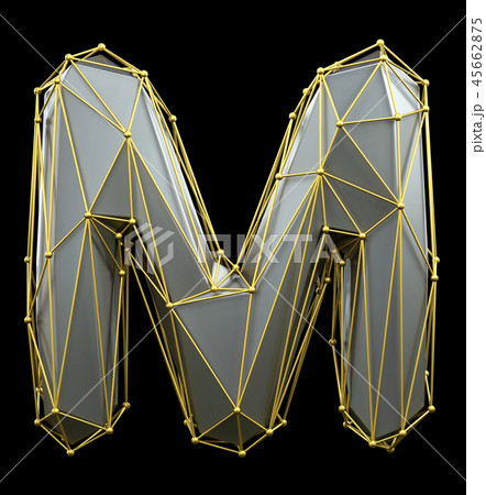 Capital latin letter M in low poly style silver and gold color isolated on black background. 3d 45662875