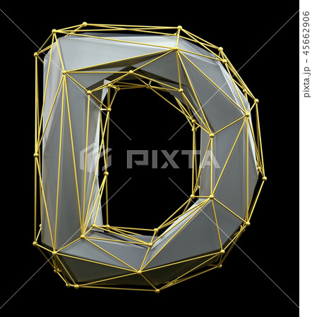 Capital latin letter D in low poly style silver and gold color isolated on black background. 3d 45662906