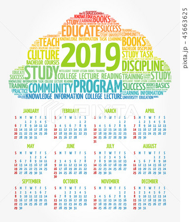 Calendar for 2019 year, education word cloud 45663625