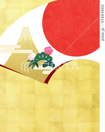 背景-和-和風-和柄-扇-金箔-富士山-日の出-松竹梅 45664660