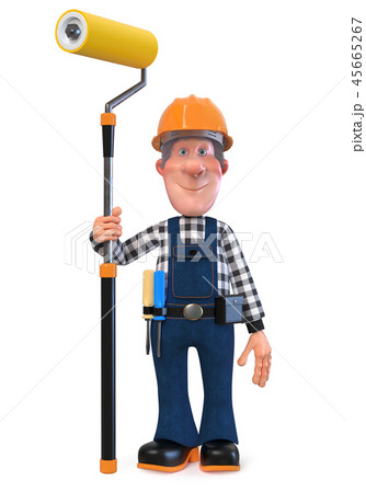 3d illustration Builder worker in overalls 45665267