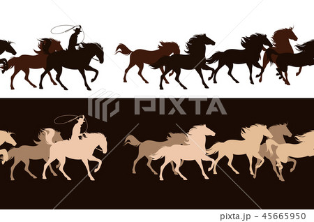 cowboy and horses vector seamless silhouette 45665950