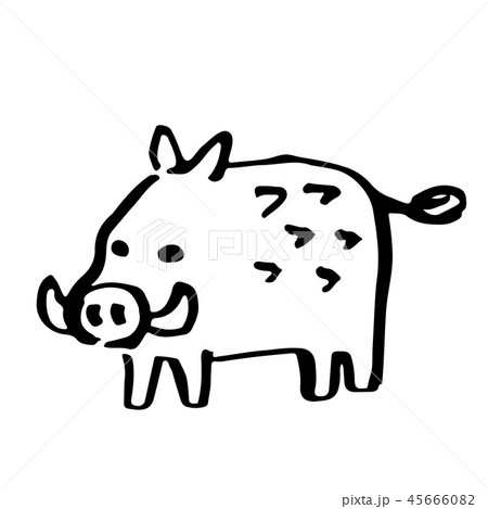 年賀状素材 亥年 猪 筆 手描き 白黒のイラスト素材
