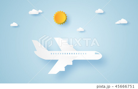 Airplane flying in the sky , paper art style Airplane flying in the sky , paper art style 45666751