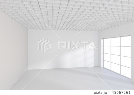 Large office room with windows and falling light from the window to the floor. 3D rendering 45667261