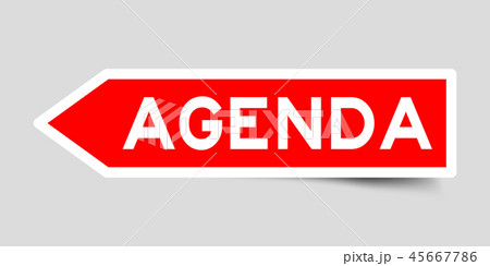 Sticker in red color arrow shape with word agenda 45667786
