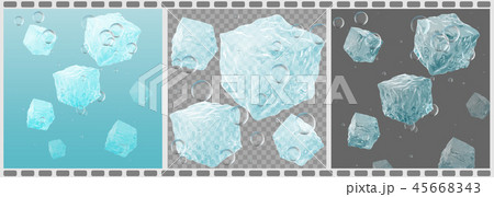 Set of falling ice cubes in water.  45668343