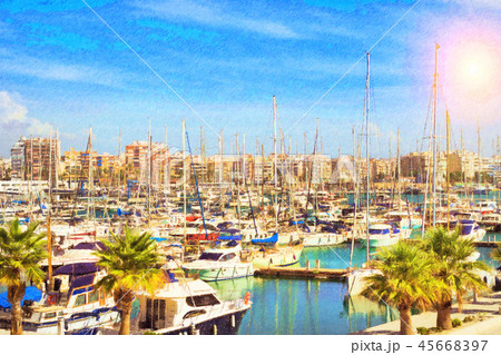 Yachts, boats pier in port resort Torrevieja Spain 45668397