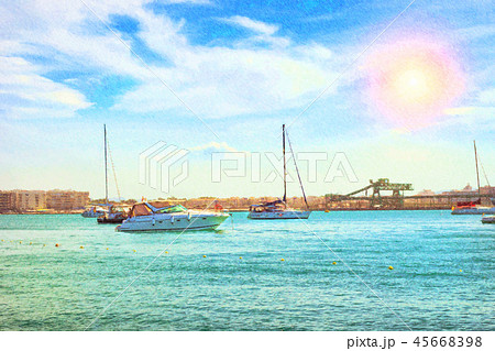 Yachts, boats pier in port resort Torrevieja Spain 45668398