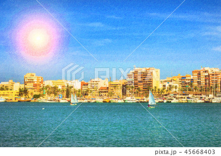 Yachts, boats pier in port resort Torrevieja Spain 45668403