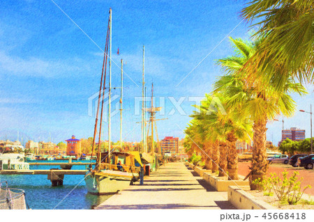 Yachts, boats pier in port resort Torrevieja Spain 45668418