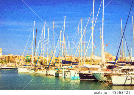Yachts, boats pier in port resort Torrevieja Spain 45668422