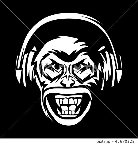 Angry Monkey Head In Headphones のイラスト素材