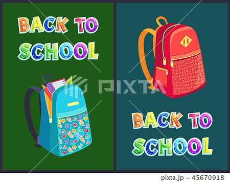 Back to School Posters Set with Heavy Rucksacks 45670918