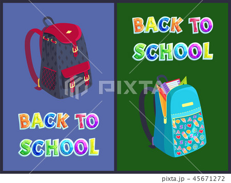 Back to School Bag Posters Set Vector Illustration Back to School Bag Posters Set Vector Illustration 45671272
