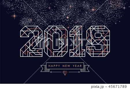 Happy New Year 2019 copper art deco greeting card Happy New Year 2019 copper art deco greeting card 45671789