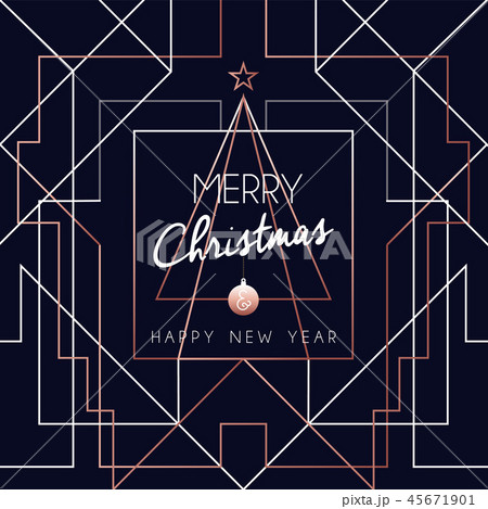 Christmas and New Year copper outline tree card Christmas and New Year copper outline tree card 45671901