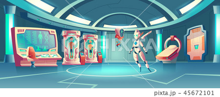 Vector anabiosis room, medic robot and astronauts Vector anabiosis room, medic robot and astronauts 45672101