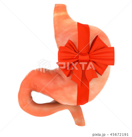 Human stomach with bow and ribbon. 3D rendering 45672191
