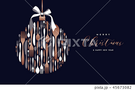 Christmas and New Year copper cutlery card 45673082