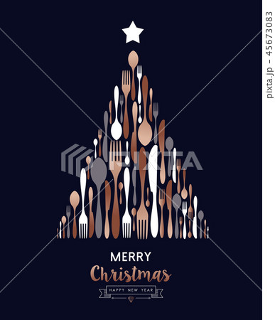 Christmas and New Year copper cutlery tree card 45673083