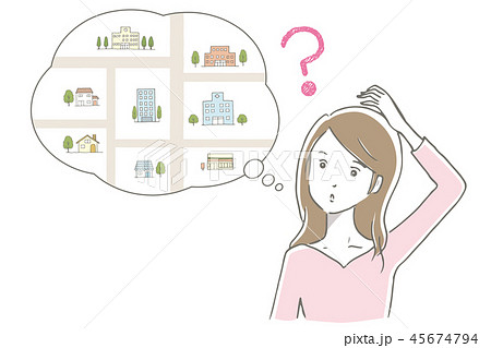 女性 方向音痴 人を探す のイラスト素材