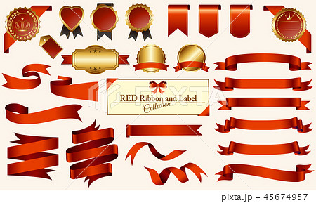 赤いメダル リボンセットのイラスト素材