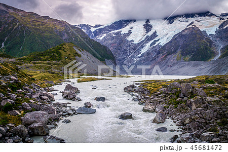 View from Hooker Valley Track on Glacier in Aoraki, New Zealand View from Hooker Valley Track on Glacier in Aoraki, New Zealand 45681472