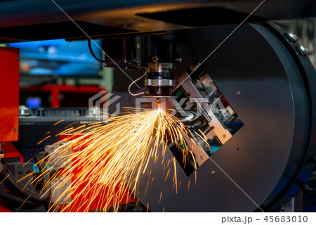 CNC laser cutting metal pipe with bright sparkle 45683010