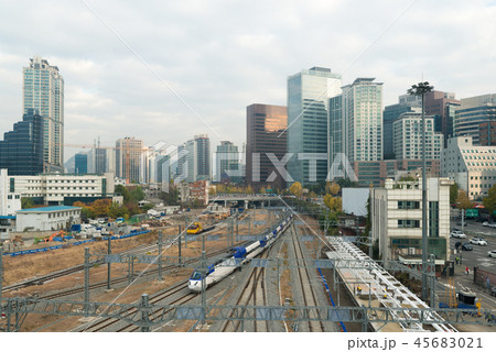 High speed KTX train traffic in Seoul, South Korea 45683021