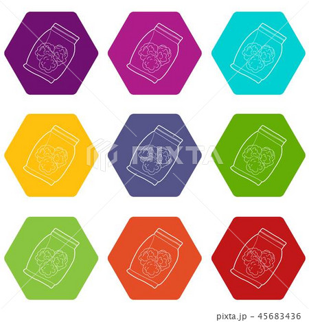 Small bag with buds of medical marijuana icons set 9 vector 45683436