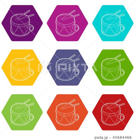 Toy drum icons set 9 vector 45684466