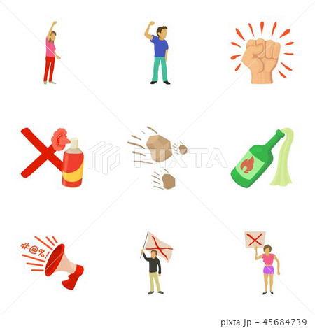 Rampage icons set, cartoon style 45684739