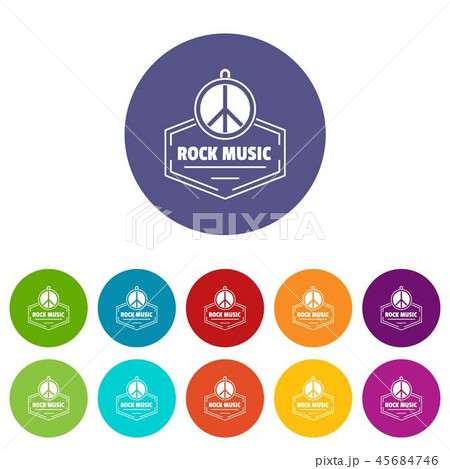 Hippie rock music icons set vector color Hippie rock music icons set vector color 45684746