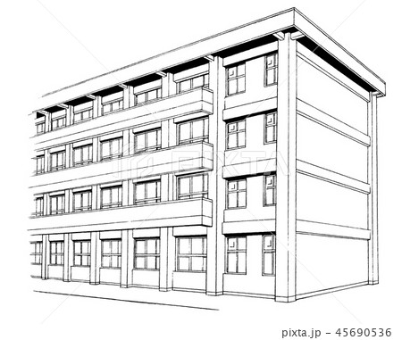 漫画風ペン画イラスト 学校のイラスト素材 45690536 Pixta