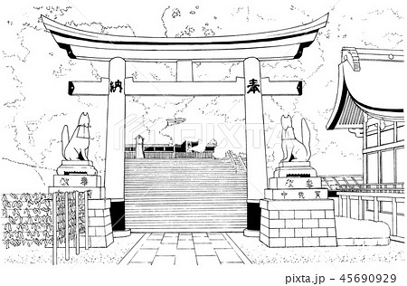 漫画風ペン画イラスト 神社寺院のイラスト素材