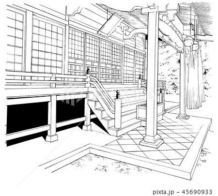 漫画風ペン画イラスト 神社寺院のイラスト素材