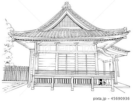 漫画風ペン画イラスト 神社寺院のイラスト素材