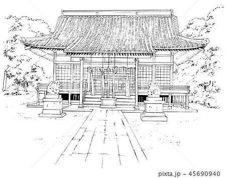 漫画風ペン画イラスト 神社寺院のイラスト素材