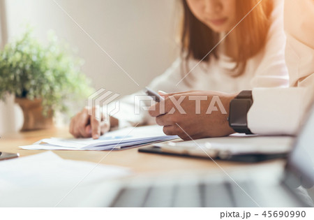 team working together. Modern workplace desks. 45690990