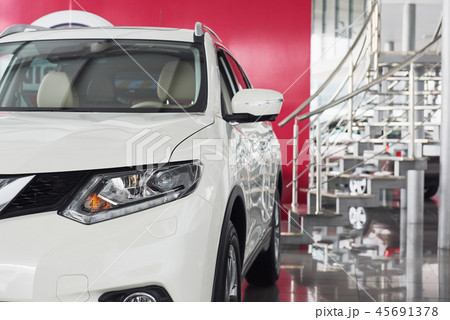 The headlights and the hood of a new luxury car. 45691378