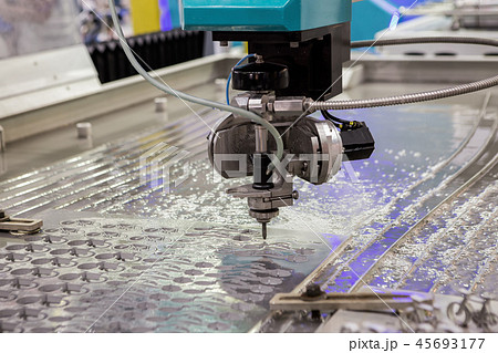 The water jet cutting CNC machine in working The water jet cutting CNC machine in working 45693177