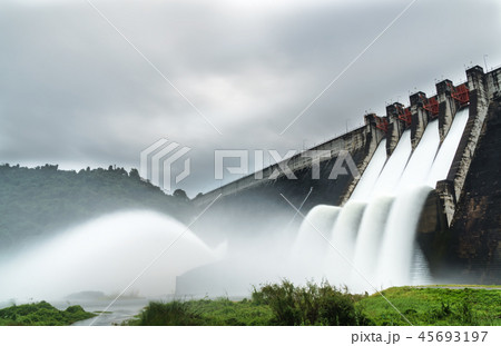 Dam water release Water spills over the top of dam 45693197