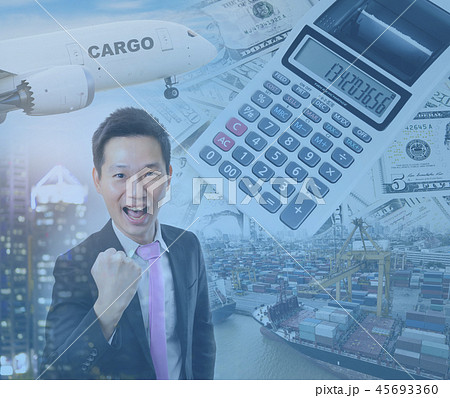 Double exposure of businessman celebrating success Double exposure of businessman celebrating success 45693360
