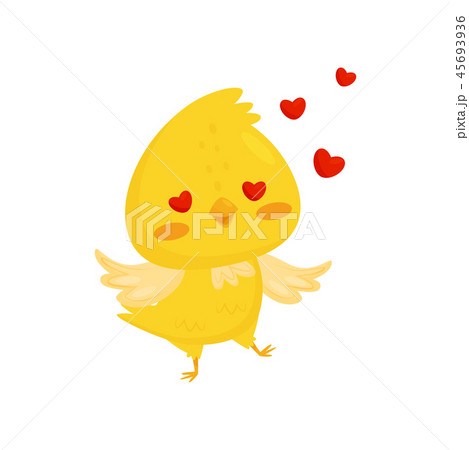 Cute chicken in love, funny bird cartoon character with happy eyes vector Illustration on a white Cute chicken in love, funny bird cartoon character with happy eyes vector Illustration on a white 45693936